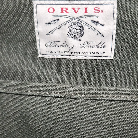 Orvis Forest Green and Tan Fishing Tackle Canvas Tote - Picture 2 of 9